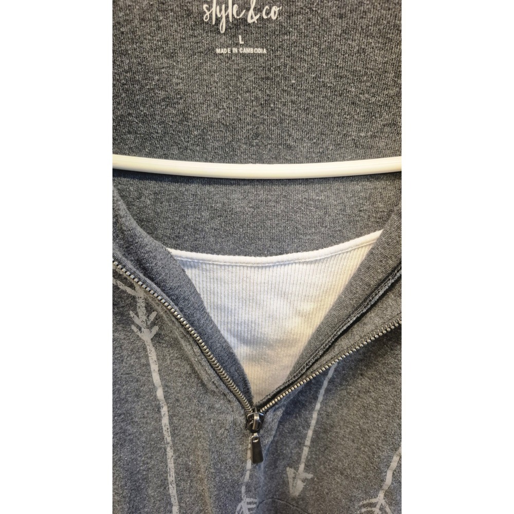 Boho Arrow Hoodie Gray Zip Up Hooded Sweatshirt Size L Western Casual Cozy - Picture 4 of 11